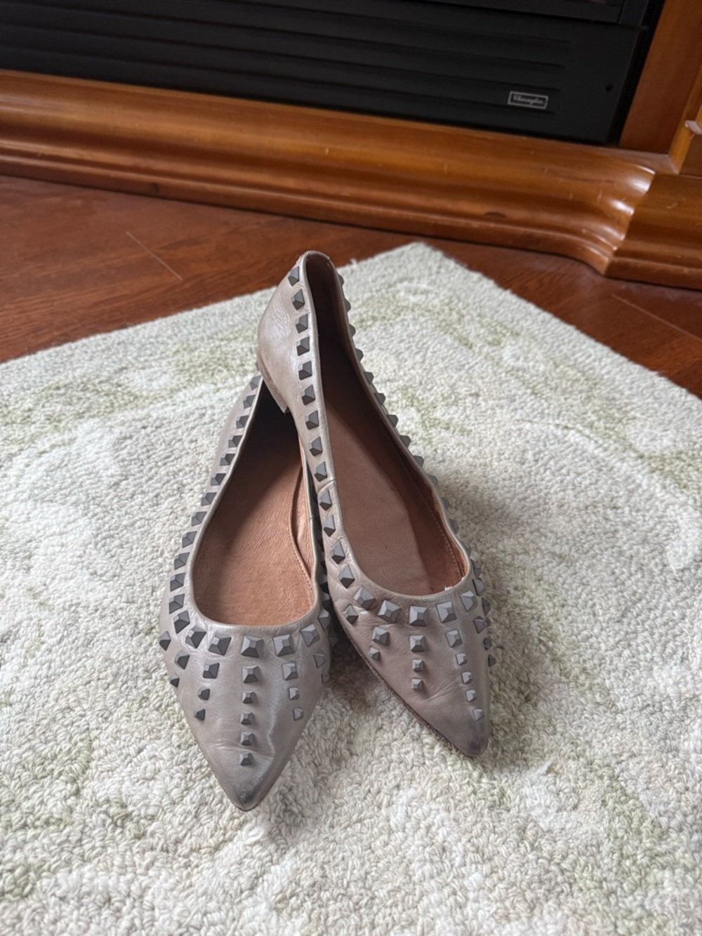 Frye Taupe Pointed-Toe Studded Flats